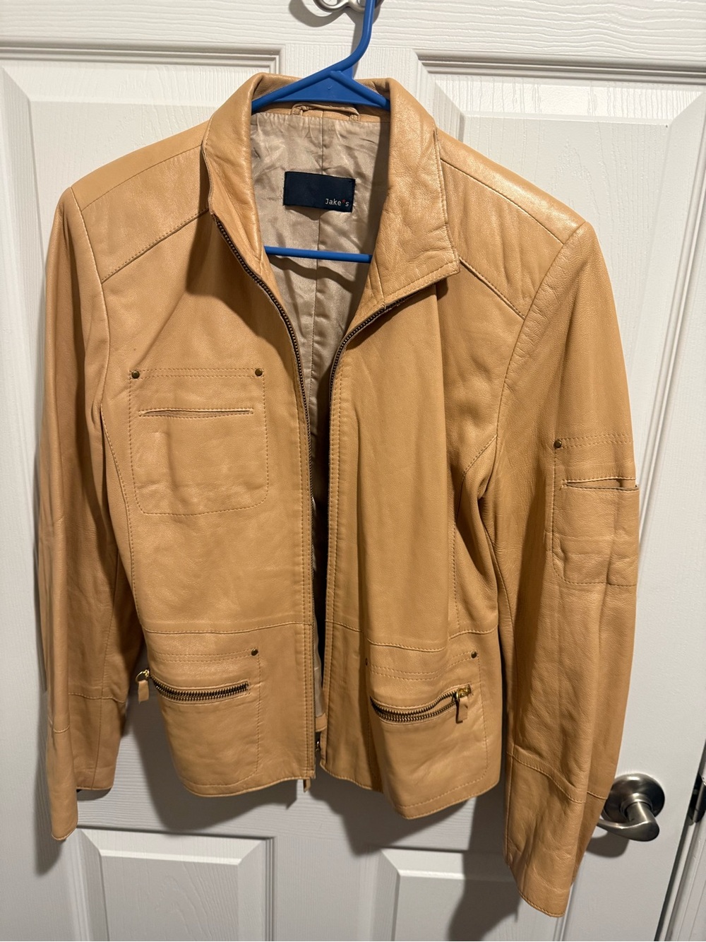 Tan Leather Zip-Front Jacket